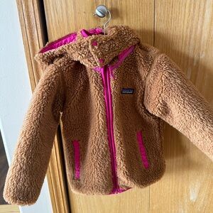 Patagonia Kids Brown Sherpa Jacket with Hot Pink Accents (Reversible).